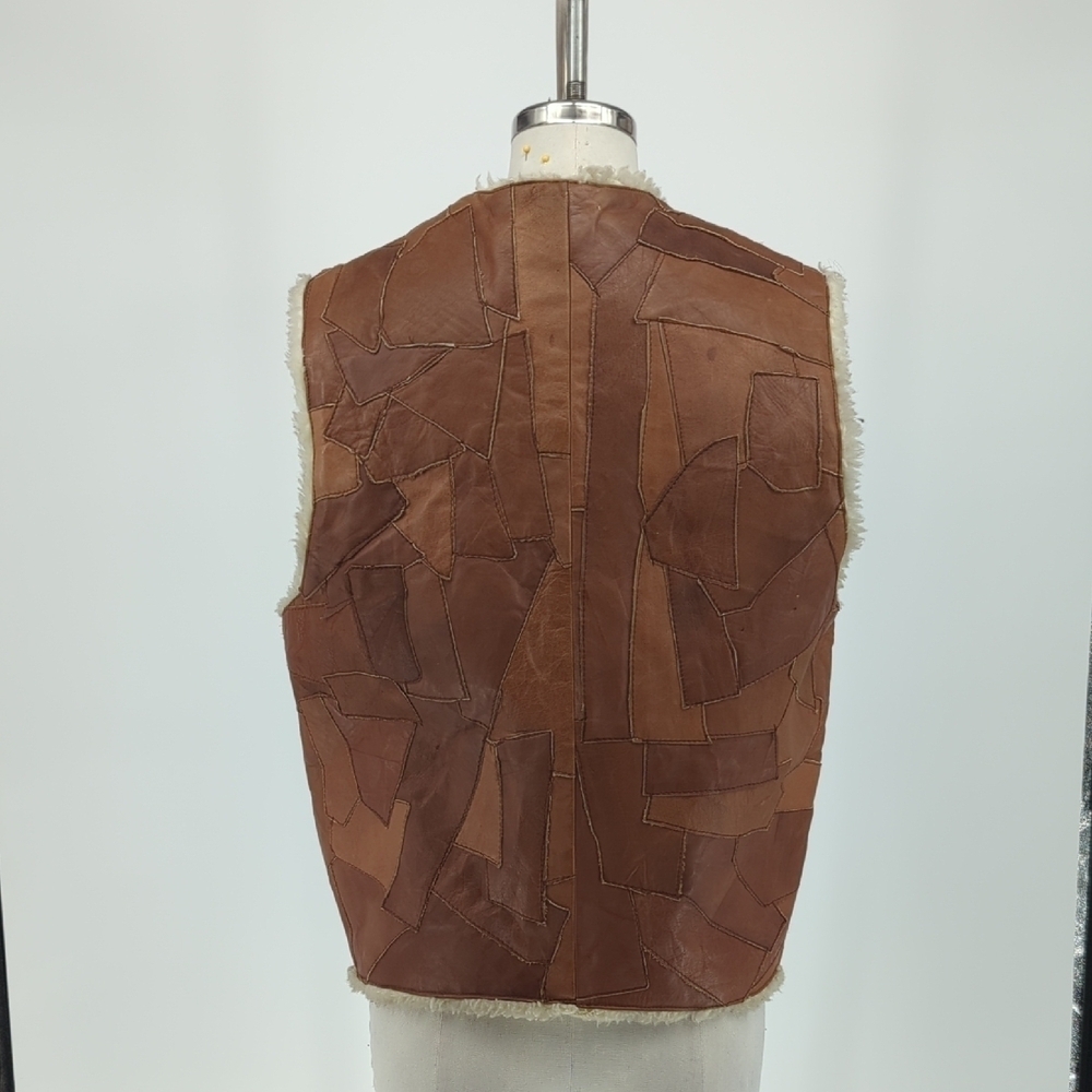 Men's Patchwork Shearling Lining Leather Vest Bro… - image 2